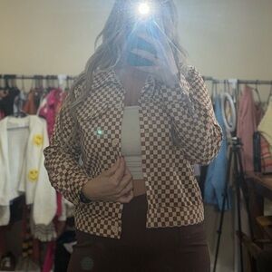 Cider Brown Checkered Bomber Jacket